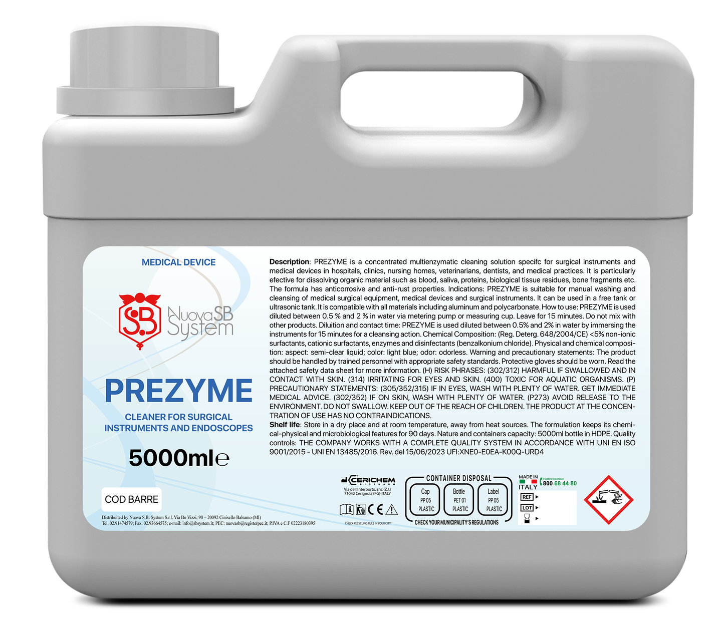 Agente di pre-pulizia PreZyme, tanica da 5 l (Merce pericolosa: UN 1760)